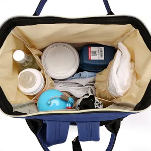 Mochila para pañales azul marino de gran capacidad con compartimentos organizados