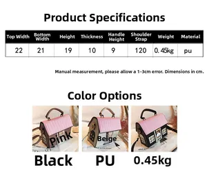 Detailed size parameters and color display of creative house-shaped PU crossbody bag