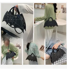 Detail of bat-shaped PU tote bag showing crossbody, shoulder and handbag styles