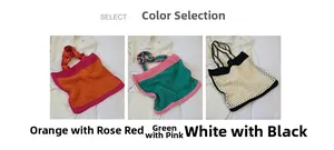 Three color options of hollow knitted tote bags with contrasting handles and mesh design