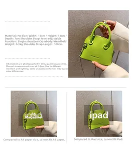 Size comparison of green textured PU mini bag with A4 magazine and iPad device
