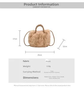 Spécifications de taille du sac à main en peluche avec dimensions 25x17x12 cm