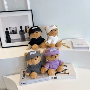 Women Cute Plush Teddy Bear Crossbody Bag Fashion Animal Shaped Shoulder Bag With Chain Strap Hoodie Hat Design Casual Small Bag