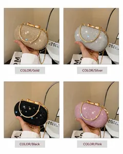 Detailed comparison of glitter evening bags in gold, silver, black and pink with bow clasp