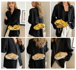 Lava design metallic acrylic bag shown in gold and silver as shoulder and clutch styles