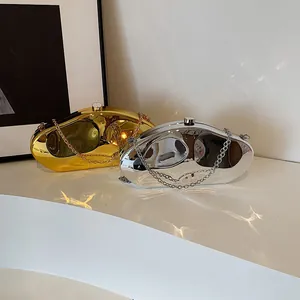 Irregular Organic Shape Mirror Finish Acrylic Clutch Bag Liquid Metal Look Evening Party Crossbody With Chain Strap