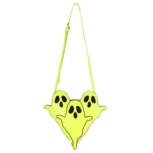 Sac bandoulière vert néon en forme de fantôme avec style cartoon et sangle réglable