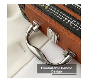 Macro detail of retro radio bag with silver metal handle and vintage scale design