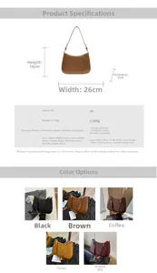 Detailed size specifications for the PU leather shoulder bag showing dimensions 26x18x6cm