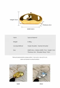 Detailed size specifications for irregular acrylic evening bag with 118cm chain strap