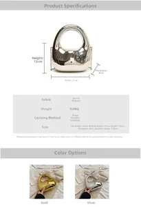 Detaillierte Größenparameter und Abmessungen der Acryl-Abendtasche in Gold und Silber