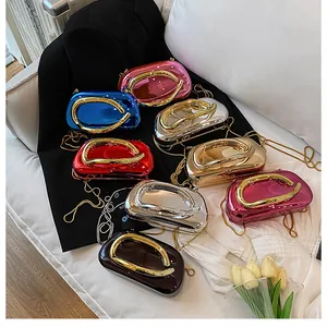 Detailed collection of mirror finish evening clutch bags in seven vibrant metallic colors