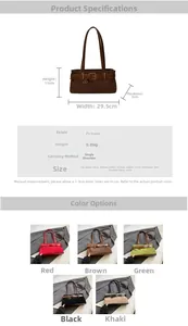Especificaciones detalladas de tamaño para el bolso de ante PU con dimensiones