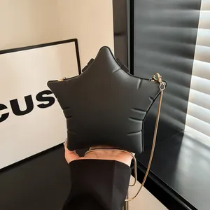 Star-shaped black crossbody bag with gold chain strap and puffy matte finish