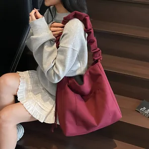 Vintage Matte PU Leather Large Capacity Tote Bag For Women With Ruched Scrunchie Strap Casual Shoulder Bag Work Travel Handbag