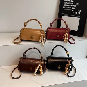 Retro amber luster handbags with woven handles and vintage metal locks in four colors