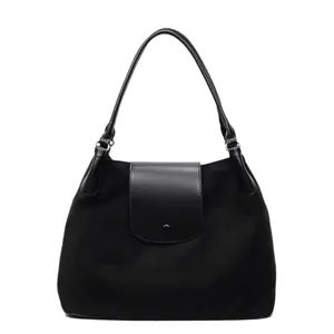 Matte soft leather tote bag for women with chain shoulder strap and contrast panel design