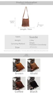 Détails des dimensions et spécifications du matériau pour le sac seau à franges en daim