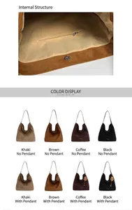 Detalle del bolso tote de pana grande con cierre magnético y bolsillo interior con cremallera