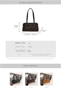 Größentabelle für Retro PU Schultertasche mit Maßen und Farben: Schwarz, Kaffee, Braun