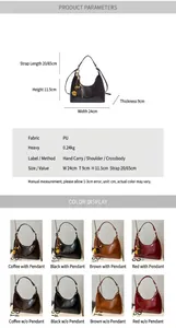 Detailed size and dimension chart for the PU leather crescent hobo bag for women