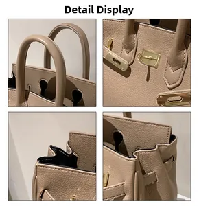 Detailansicht der khakifarbenen Ledertasche mit goldener Schnalle und Ziernaht-Verarbeitung