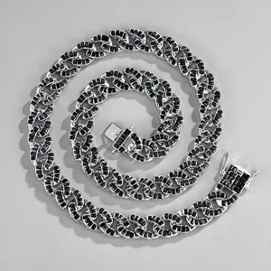 Collier Bracelet Chaîne à Maillons Cubains Hip Hop Alliage de Zinc Iced Out Strass Carrés Incrustés Bijoux pour Hommes Femmes