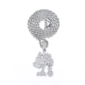 Collier hip hop Iced Out avec pendentif arbre à argent étincelant sur une chaîne torsadée