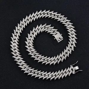 Collier à Mailles Gourmette Hip Hop Iced Out Or Argent Alliage de Zinc Entièrement en Strass Bijoux Dentelés pour Hommes Femmes