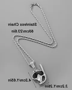 Punk style diving mask pendant with sparkling rhinestones on a 24 inch stainless rope chain