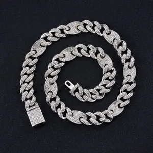 Hip Hop Iced Out Panzerkette Halskette Armband Zinklegierung Strass Damen Herren Streetwear Mode Schmuck