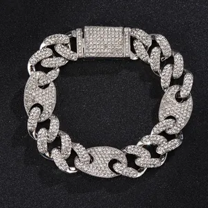 15mm silberfarbene Iced Out Panzerkette Halskette mit funkelnden Strasssteinen