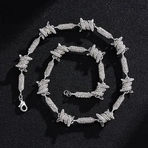 Hip Hop Iced Out Prikkeldraad Halsketting Legering Strass Cubaanse Schakel Punk Stijl Street Sieraden Voor Heren Dames Feest Decor