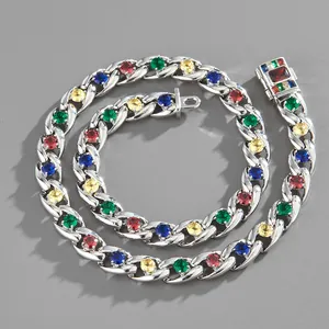 Collana Cubana in Lega Stile Hip Hop Con Intarsi in Zirconia Multicolore Gioielli Unisex Streetwear