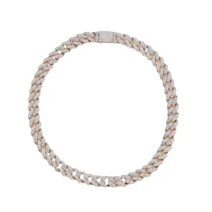 Luxurious 15mm silver-colored Cuban link necklace with fully iced-out sparkling rhinestones