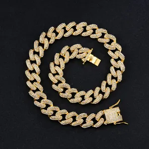 Iced Out Miami Cuban Link Chain Necklace For Men Women Hip Hop Fashion Zinc Alloy AAA Rhinestone Thick Jewelry Gift