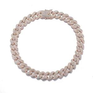 Chunky 19mm rose gold Cuban link necklace with iced out rhinestones and secure box clasp
