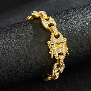 Detail of hip hop coffee bean link necklace with iced-out pave rhinestones and secure fold clasp