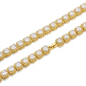 Hip Hop Quadrat Zirkonia Tennis Kette Halskette Legierung Iced Out Halskette Gold Silber Galvanisiert Damen Herren Schmuck