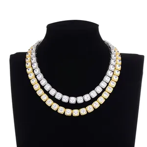 Gold- und silberne 10mm Iced Out Zirkonia Tennisketten im Hip-Hop-Stil mit quadratischem Schliff