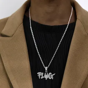 Collar Colgante Letra PLUG Brillantes Cadena Cuerda Acero Inoxidable Oro Plata Joyería Hip Hop Para Hombre Mujer