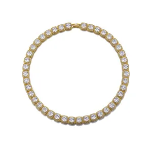 Luxuriöse 10mm goldene Tennis-Halskette mit quadratischen Zirkonia für Hip-Hop-Style