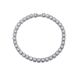 10mm breite quadratische Zirkonia Hip-Hop-Halskette mit funkelndem Halo-Design
