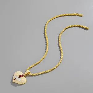 Collier hip hop avec pendentif cœur brisé orné de micro-diamants étincelants