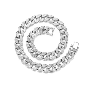 Hip hop silver plated Cuban link necklace encrusted with shimmering cubic zirconia stones