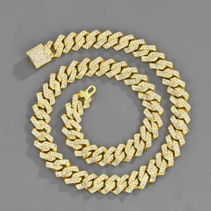 Collana Cuban Link da 15mm in oro con strass scintillanti stile Hip Hop per uomo