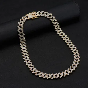 15mm gold Cuban link chain with double row diamonds and secure clasp for hip hop style