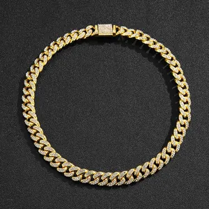Grosse chaîne cubaine 13mm dorée avec cristaux brillants pour hommes style hip hop