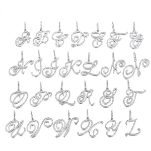 Full set of 26 iced out cursive alphabet pendants with sparkling silver metal finish