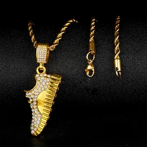 Collier Pendentif Basket Hip Hop avec Strass et Chaîne en Corde d'Acier Inoxydable Bijoux Street Style pour Hommes Femmes